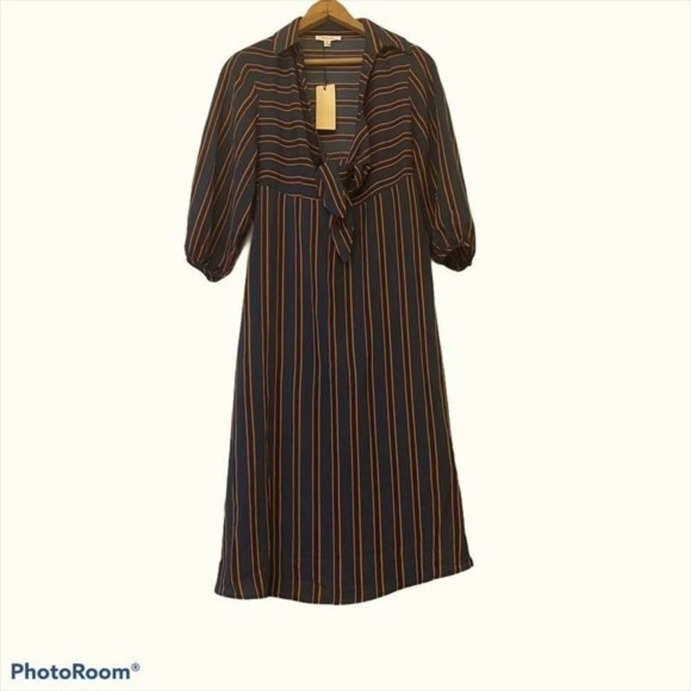 GILLI green and orange striped tie front dress‎